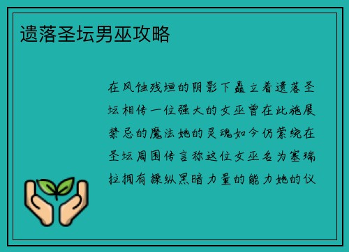 遗落圣坛男巫攻略