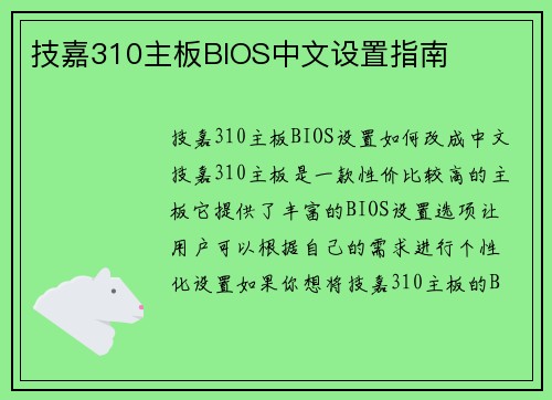 技嘉310主板BIOS中文设置指南