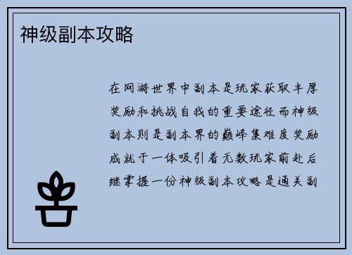 神级副本攻略